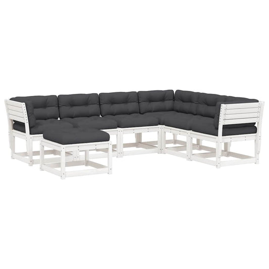 vidaXL 7 Piece Garden Lounge Set with Cushions White Solid Wood Pine