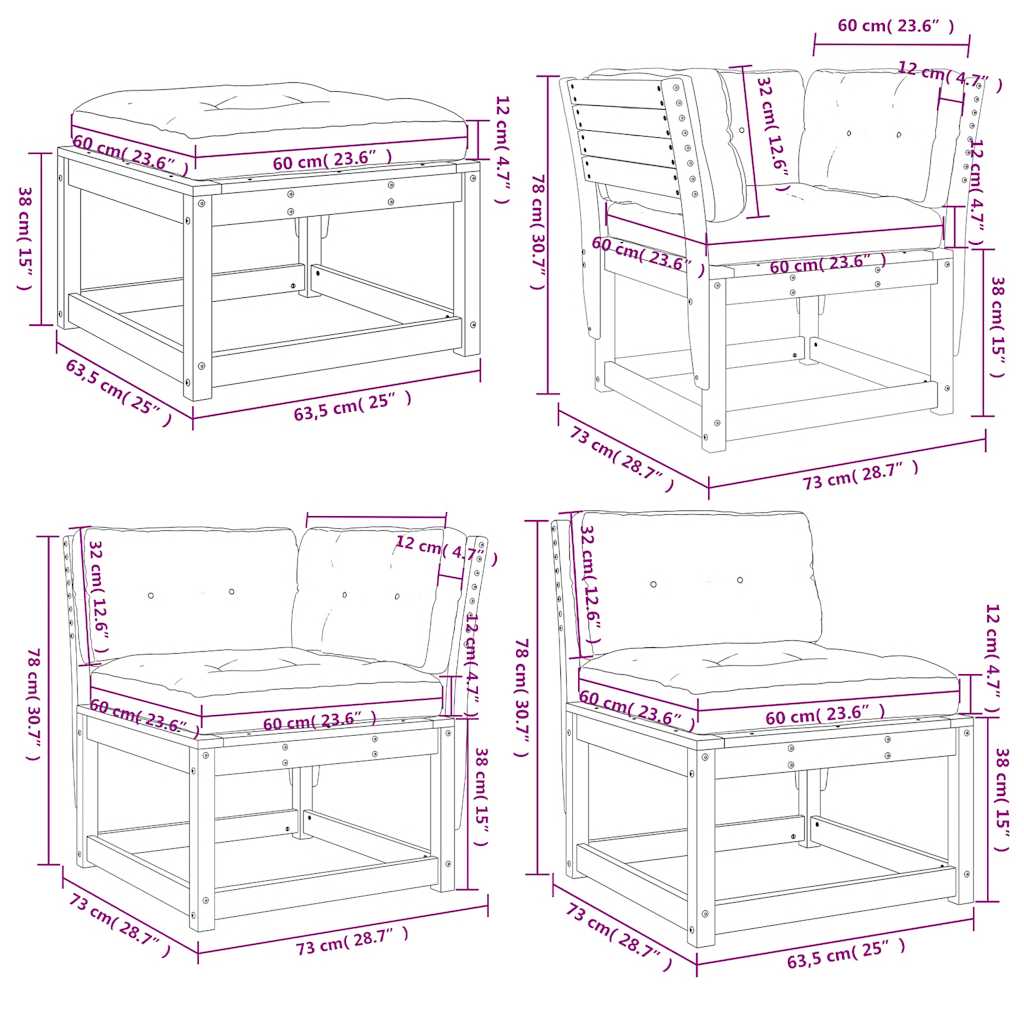 vidaXL 8 Piece Garden Lounge Set with Cushions Solid Wood Pine