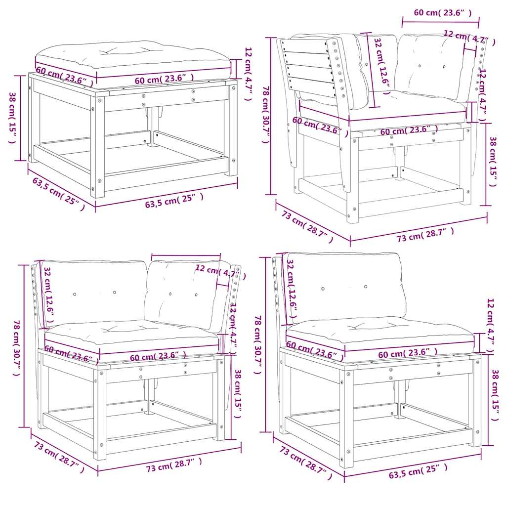 vidaXL 8 Piece Garden Lounge Set with Cushions White Solid Wood Pine
