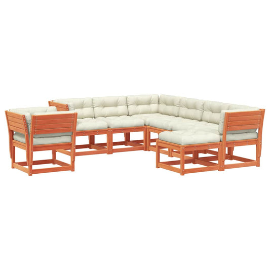 vidaXL 8 Piece Garden Lounge Set with Cushions Wax Brown Solid Wood Pine