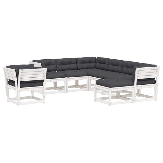 vidaXL 8 Piece Garden Lounge Set with Cushions White Solid Wood Pine