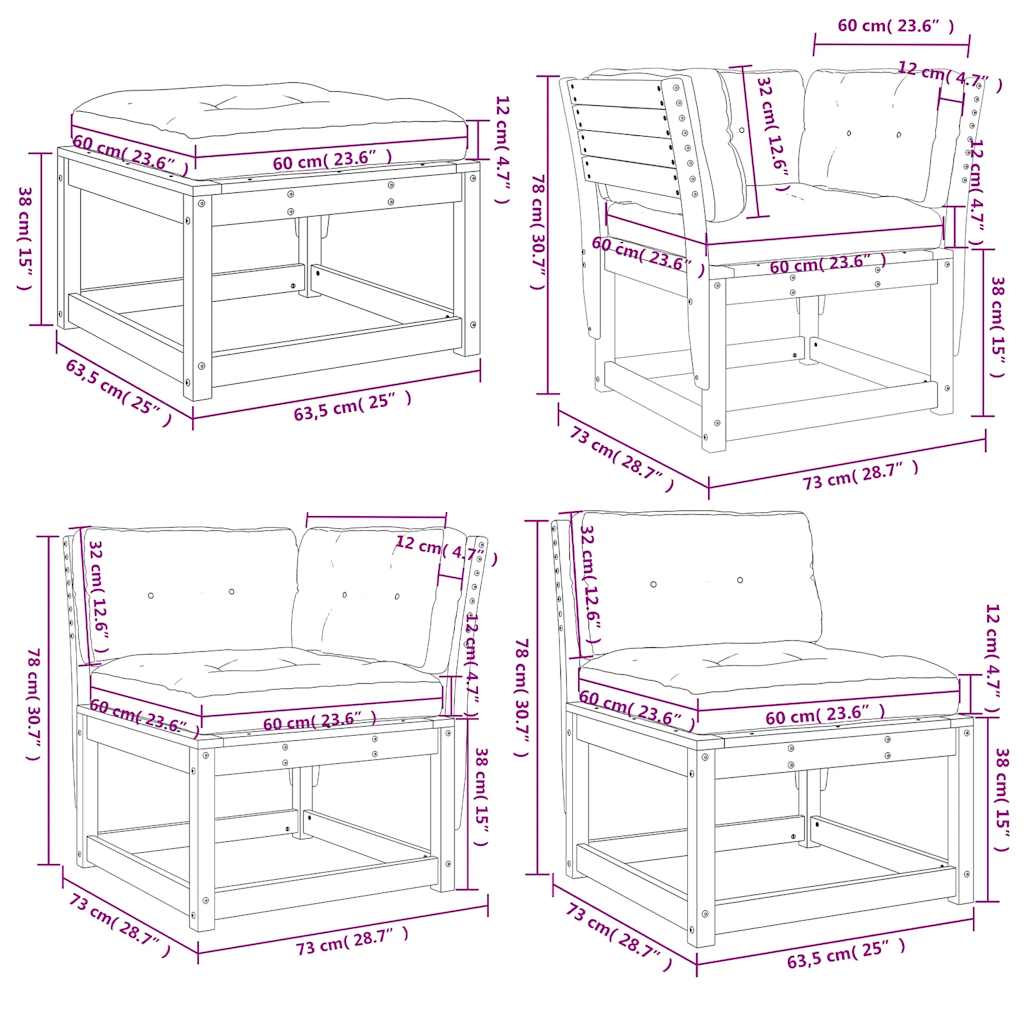 vidaXL 8 Piece Garden Lounge Set with Cushions Wax Brown Solid Wood Pine