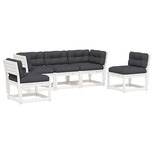 vidaXL 5 Piece Garden Sofa Set with Cushions White Solid Wood Pine