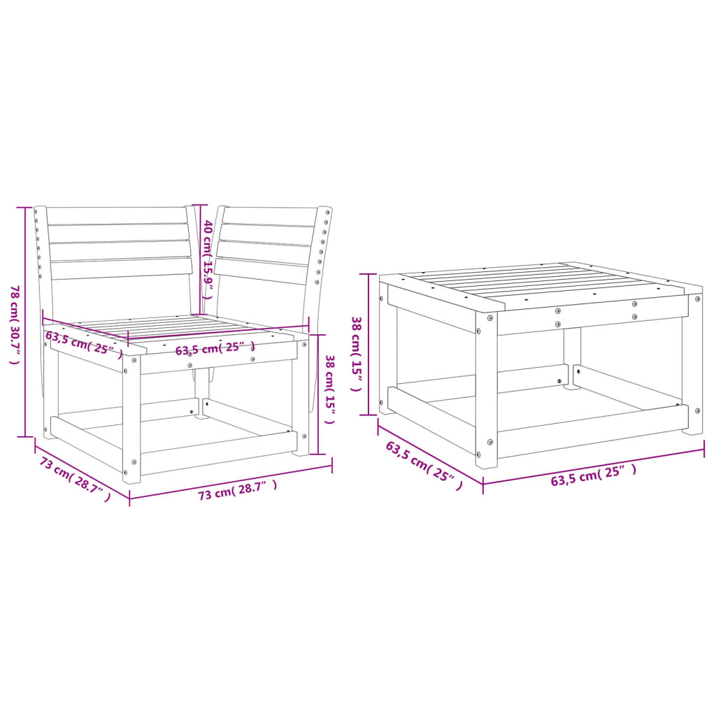 vidaXL 3 Piece Garden Sofa Set Impregnated Wood Pine