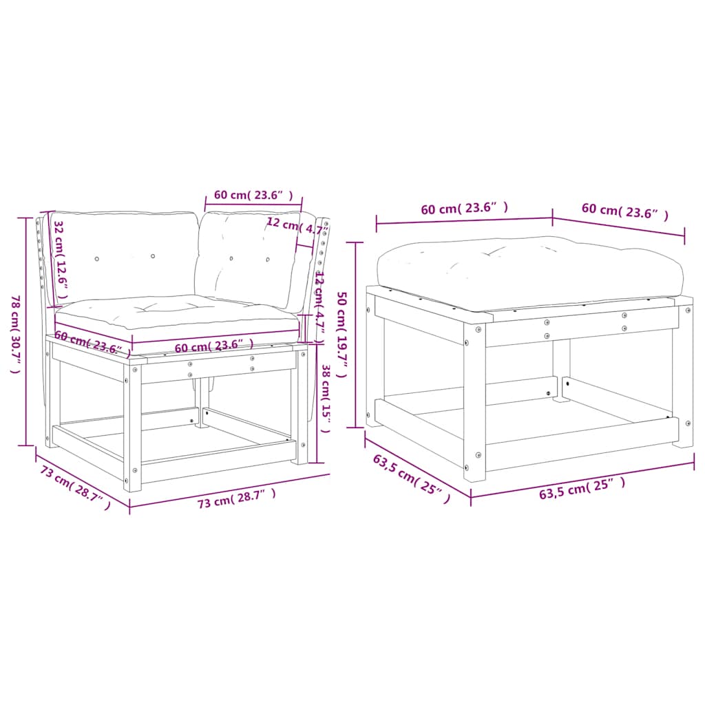 vidaXL 3 Piece Garden Sofa Set with Cushions Solid Wood Pine