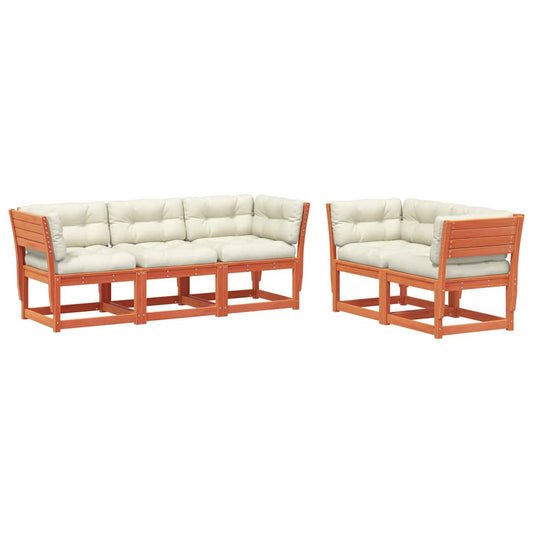 vidaXL 5 Piece Garden Sofa Set with Cushions Wax Brown Solid Wood Pine