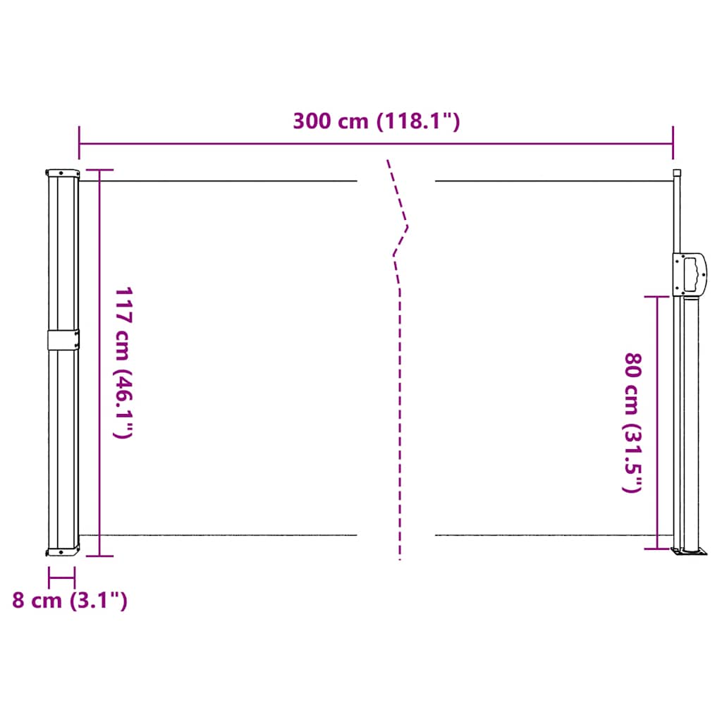 vidaXL Retractable Side Awning White 117x300 cm