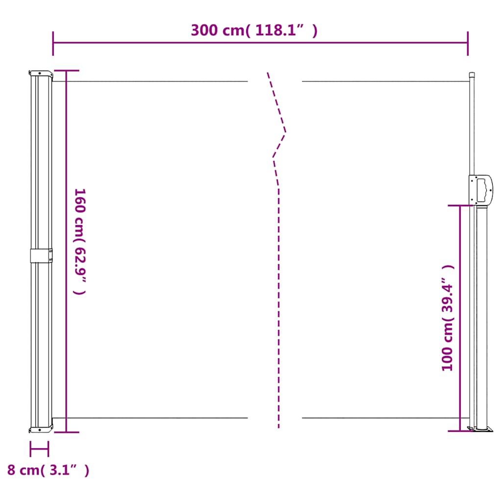 vidaXL Retractable Side Awning Brown 160x300 cm