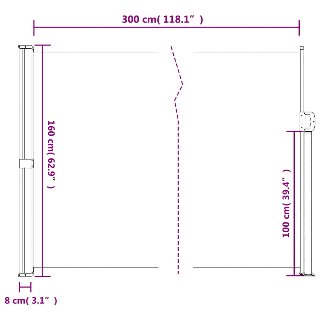vidaXL Retractable Side Awning Anthracite 160x300 cm