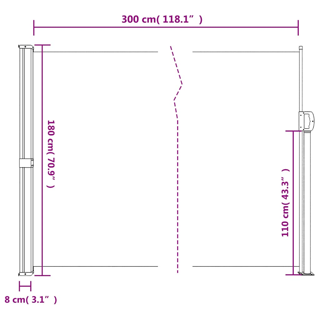 vidaXL Retractable Side Awning White 180x300 cm