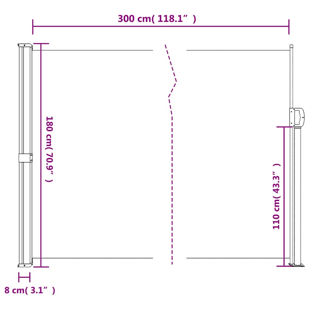 vidaXL Retractable Side Awning Anthracite 180x300 cm
