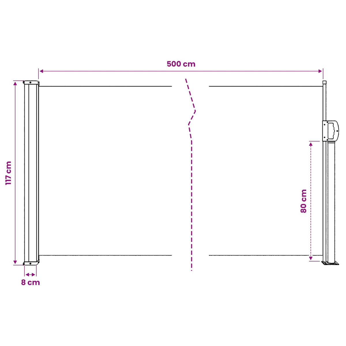 vidaXL Retractable Side Awning White 120x500 cm