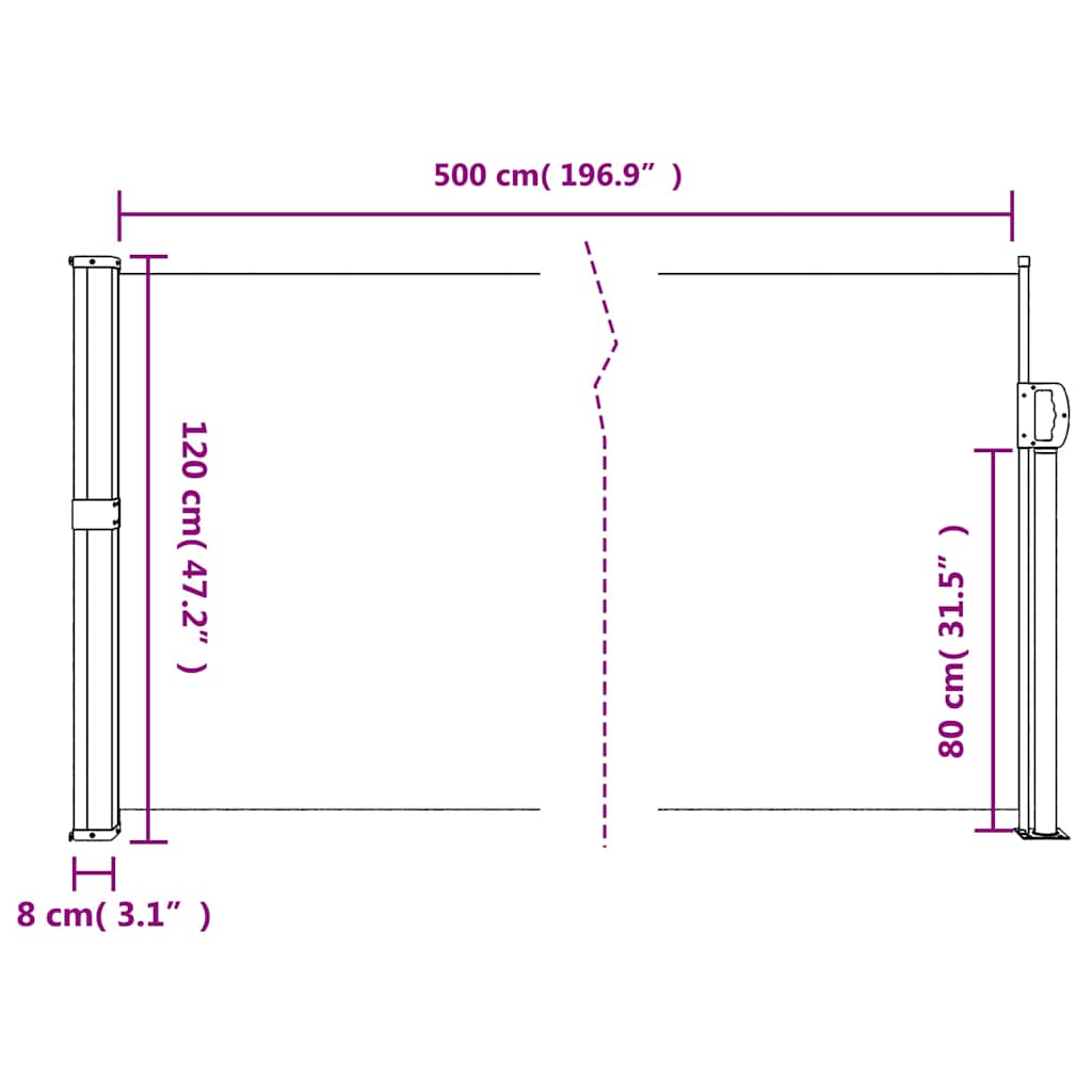 vidaXL Retractable Side Awning Dark Green 120x500 cm
