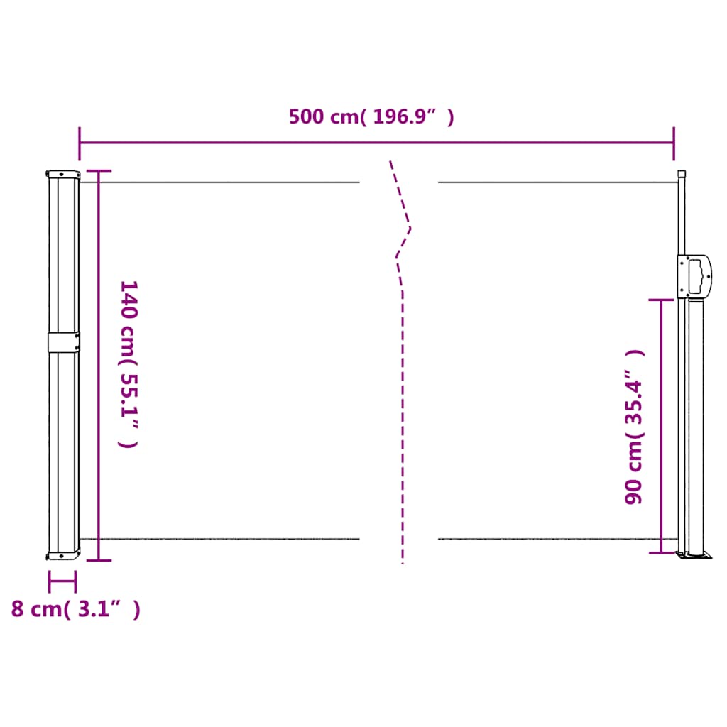 vidaXL Retractable Side Awning Taupe 140x500 cm