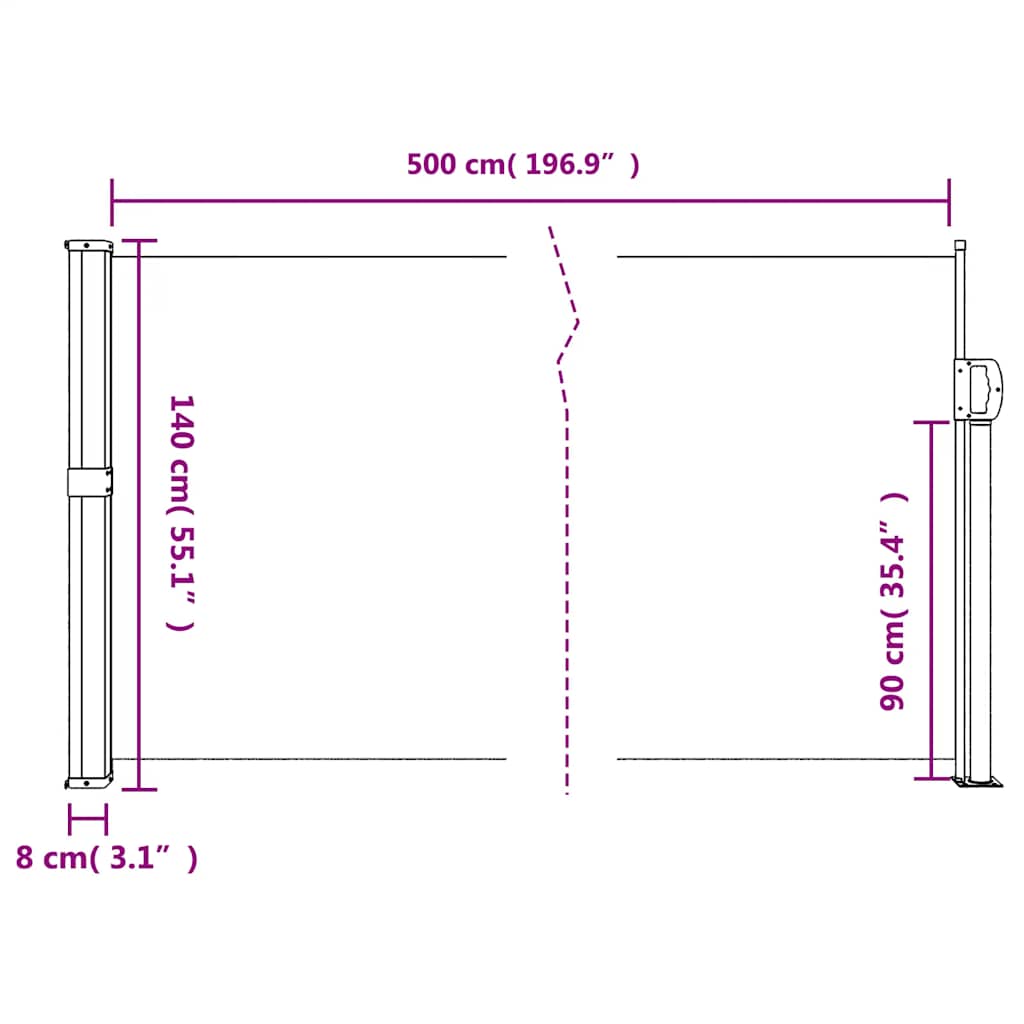 vidaXL Retractable Side Awning Anthracite 140x500 cm