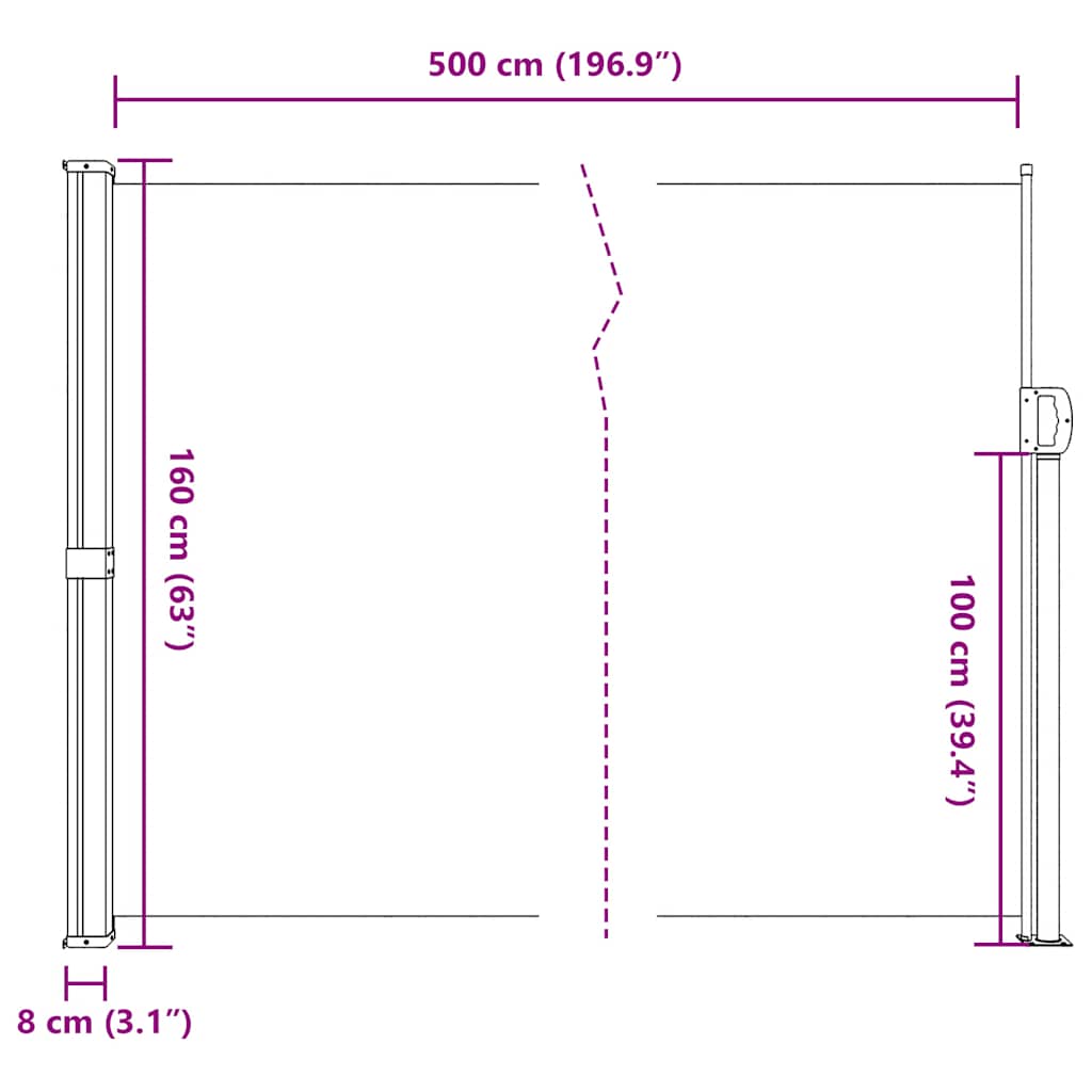 vidaXL Retractable Side Awning Cream 160x500 cm