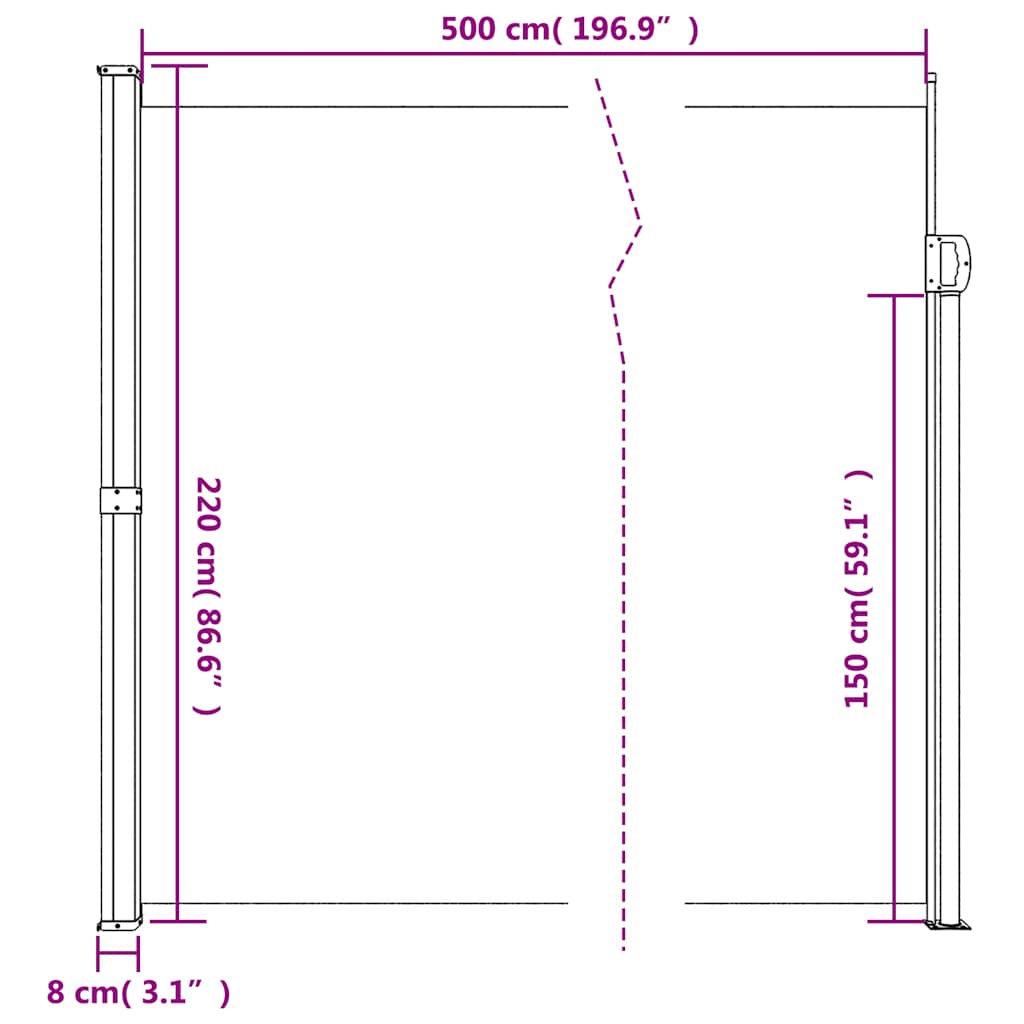vidaXL Retractable Side Awning Beige 220x500 cm