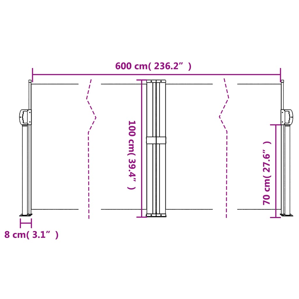 vidaXL Retractable Side Awning Red 100x600 cm