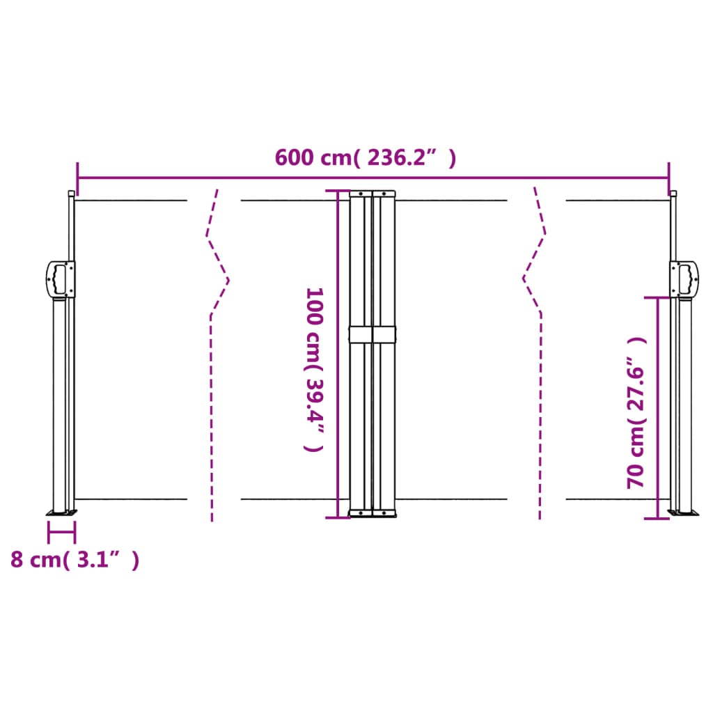 vidaXL Retractable Side Awning Terracotta 100x600 cm
