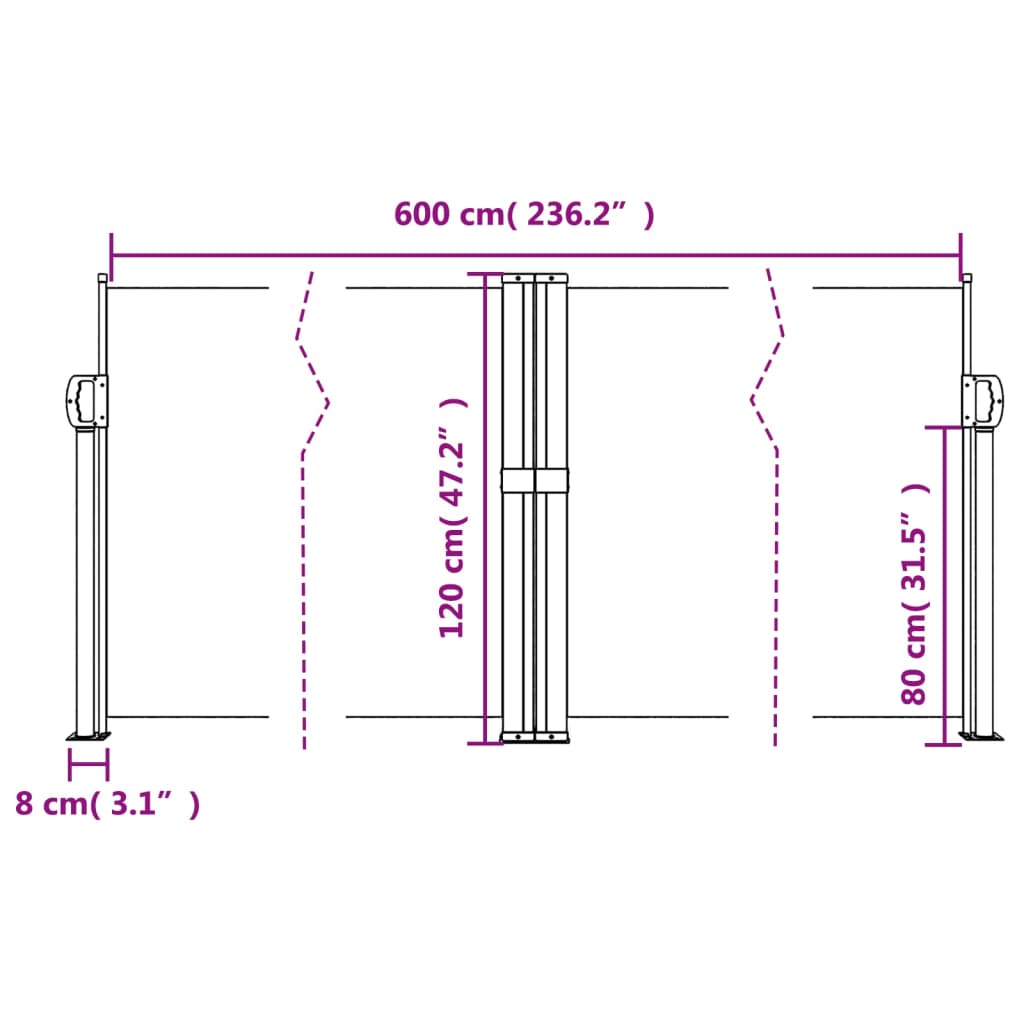 vidaXL Retractable Side Awning Brown 120x600 cm