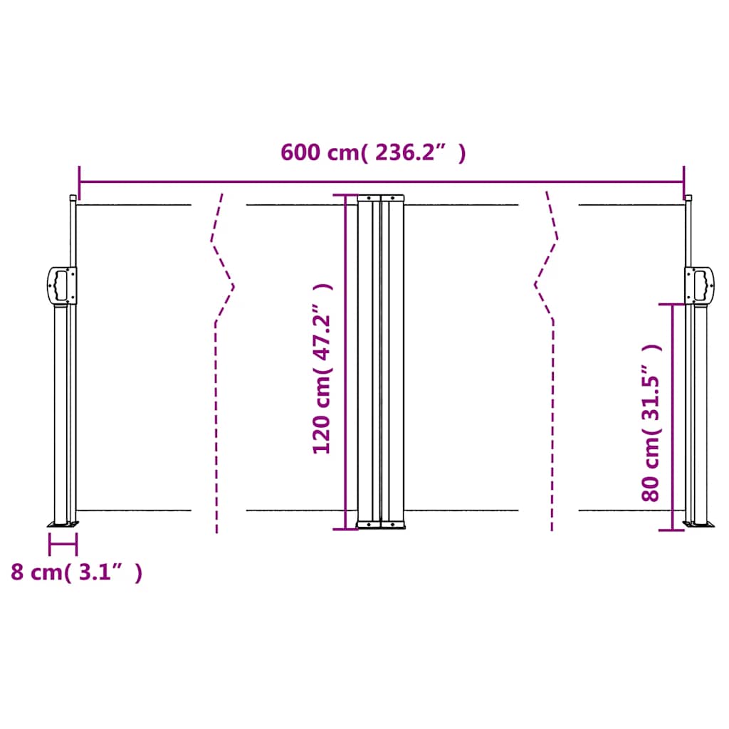 vidaXL Retractable Side Awning Brown 120x600 cm