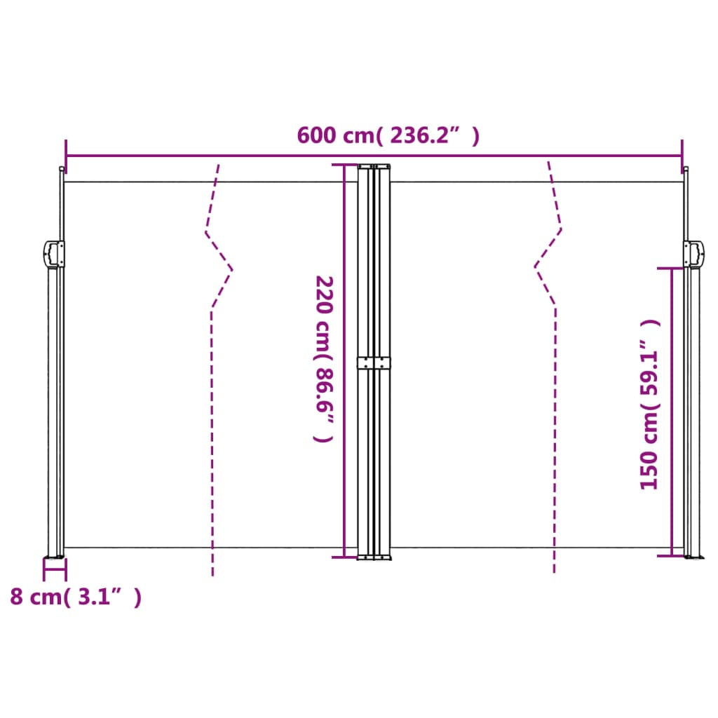 vidaXL Retractable Side Awning Black 220x600 cm
