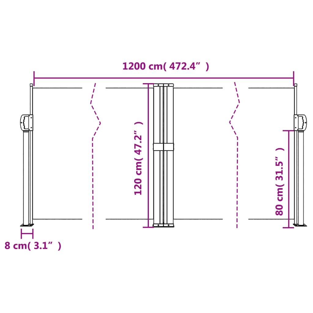 vidaXL Retractable Side Awning Brown 120x1200 cm