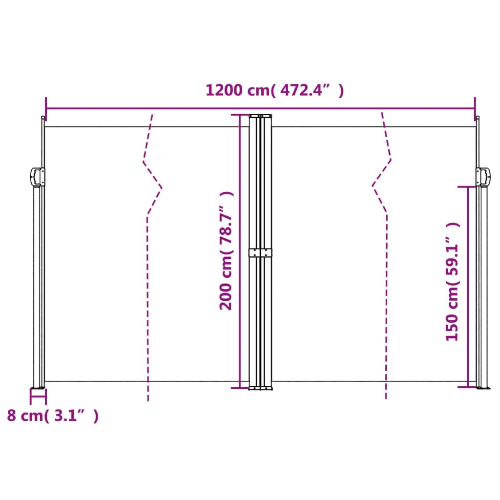 vidaXL Retractable Side Awning Brown 200x1200 cm
