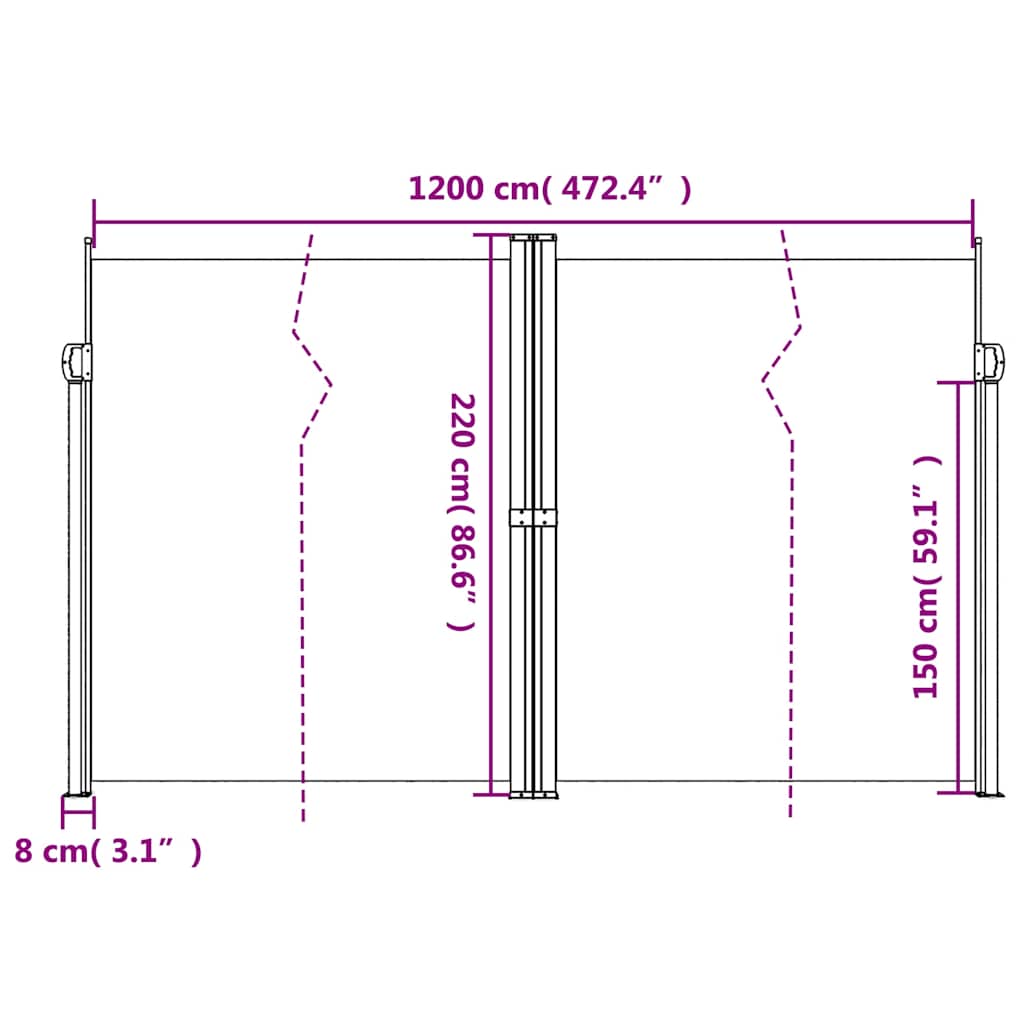 vidaXL Retractable Side Awning Black 220x1200 cm