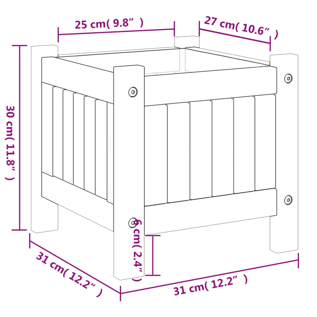 vidaXL Garden Planter with Liner 31x31x30 cm Solid Wood Acacia