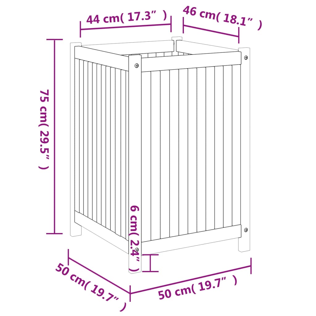 vidaXL Garden Planter with Liner 50x50x75 cm Solid Wood Acacia
