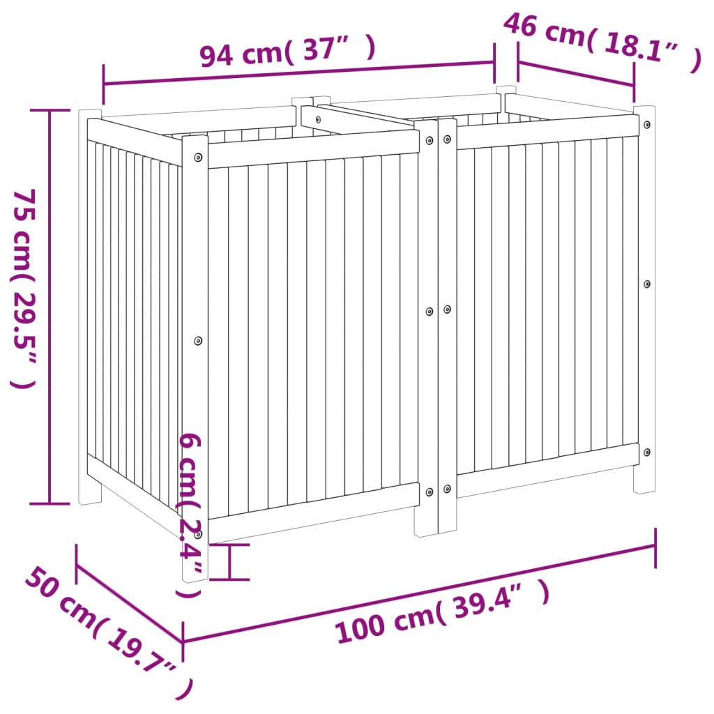 vidaXL Garden Planter with Liner 100x50x75 cm Solid Wood Acacia