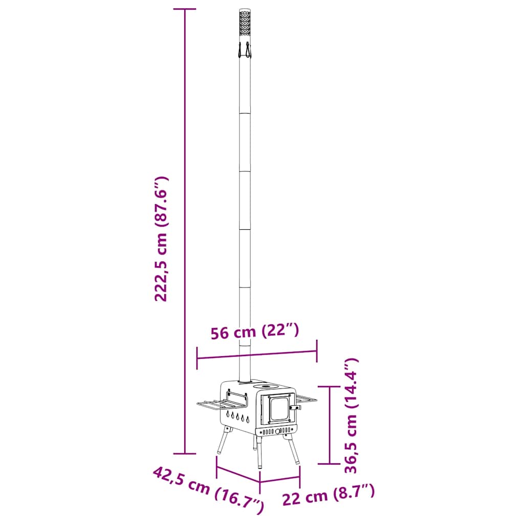 vidaXL Tent Wood Stove with Chimney and Foldable Legs Black Steel