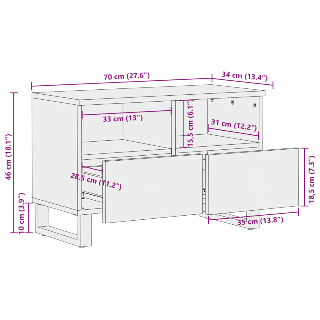 vidaXL TV Cabinet Brown 70x34x46 cm Solid Wood Mango