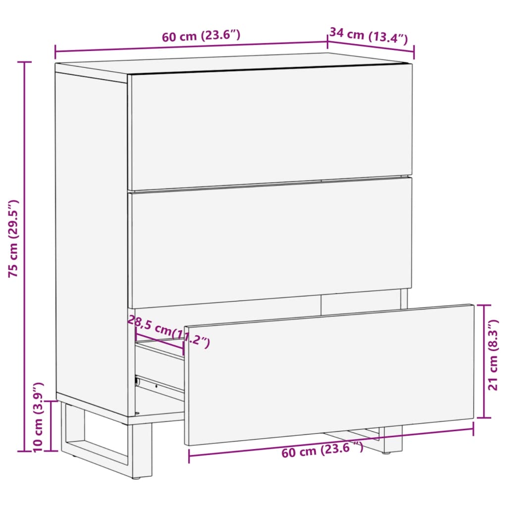 vidaXL Sideboard White 60x34x75 cm Solid Wood Mango