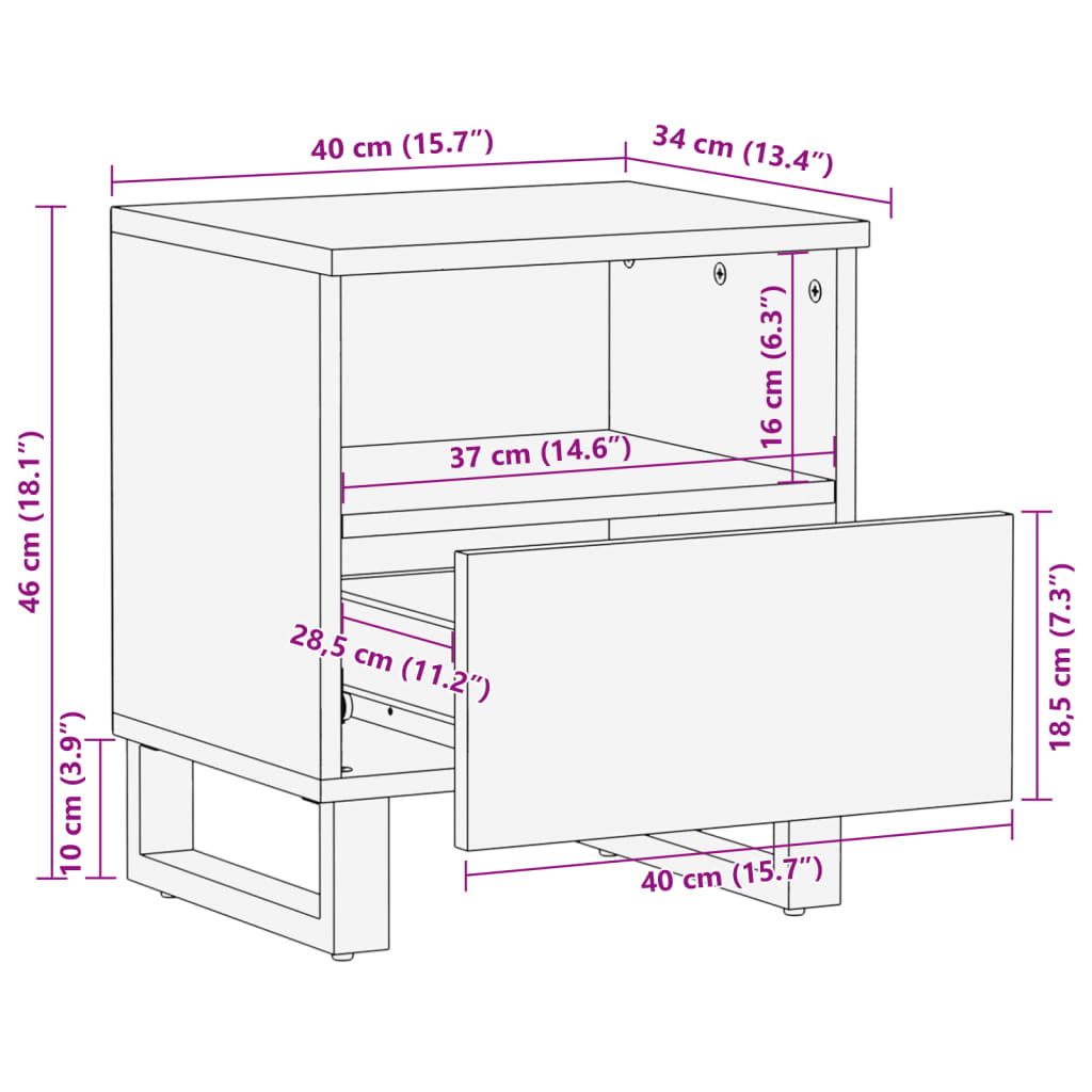 vidaXL Bedside Cabinet 40x34x46 cm Solid Wood Reclaimed