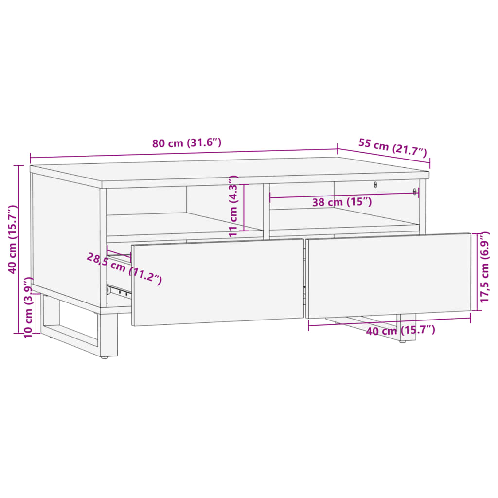 vidaXL Coffee Table Brown 80x55x40 cm Solid Wood Mango
