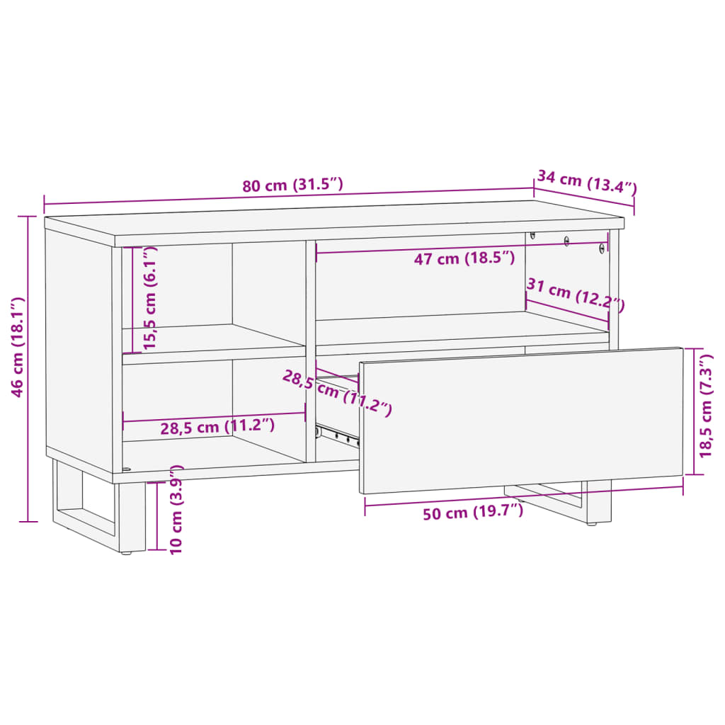 vidaXL TV Cabinet 80x34x46 cm Solid Wood Mango