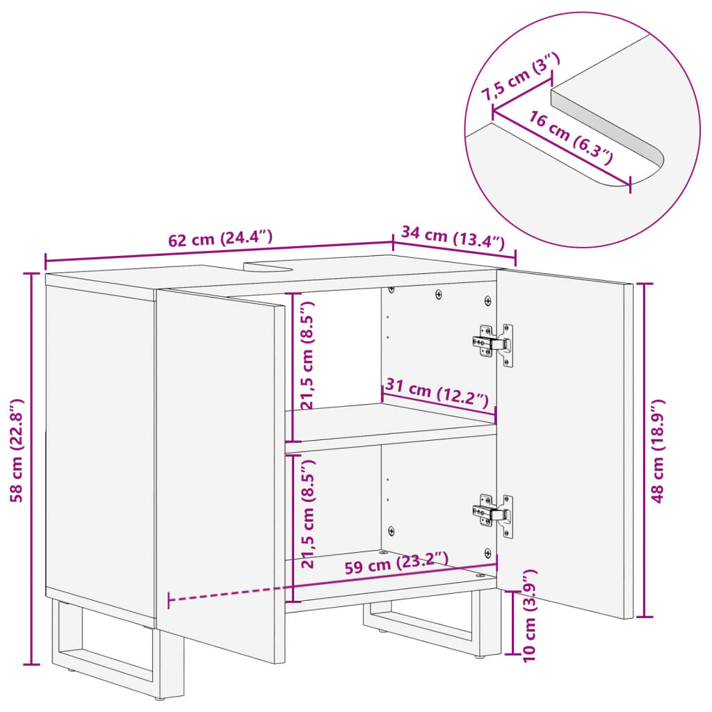 vidaXL Bathroom Sink Cabinet 62x34x58 cm Solid Wood Acacia