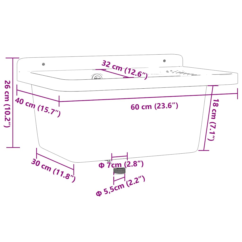 vidaXL Utility Sink for Wall Mounting White 60x40x28 cm Resin