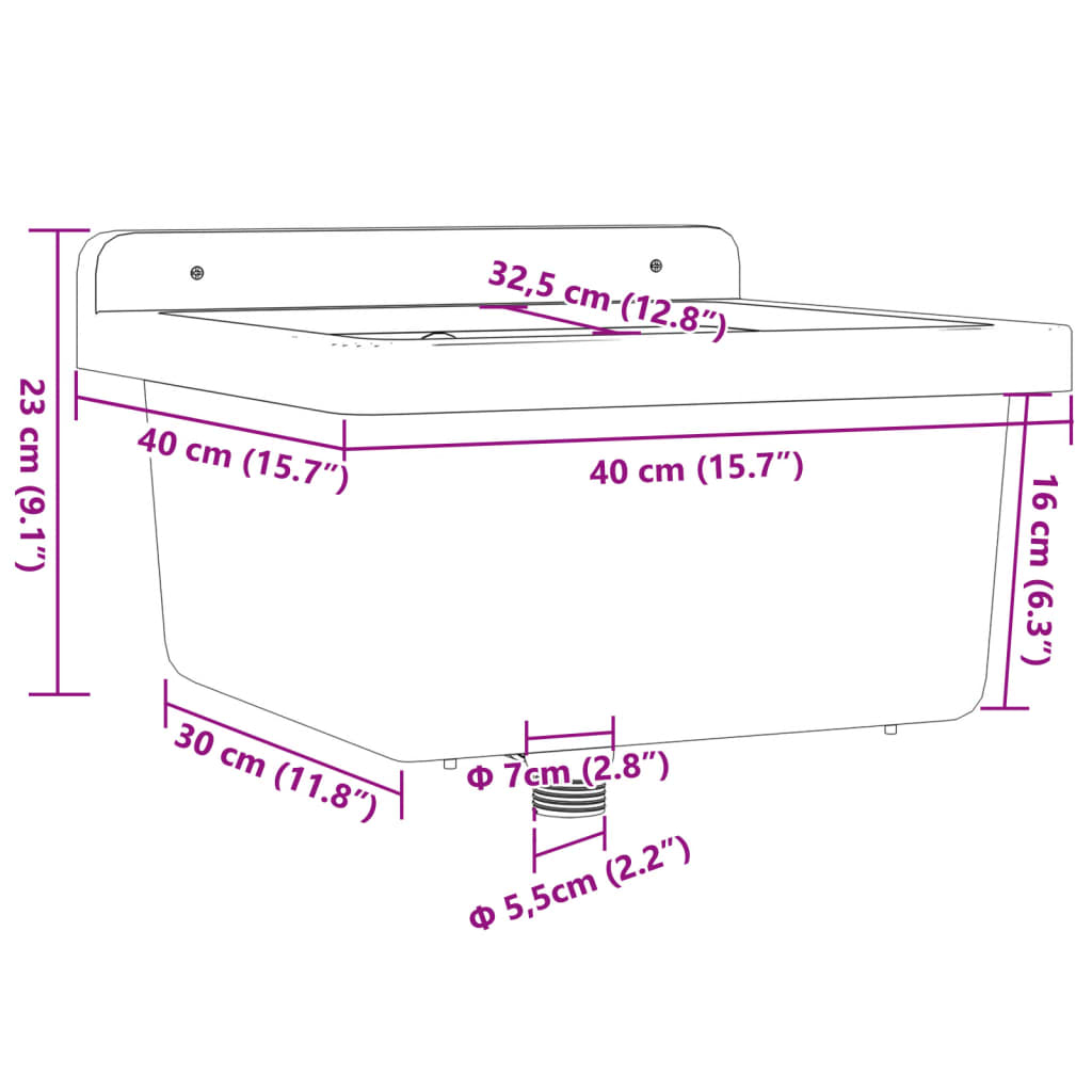 vidaXL Sink Washbasin for Wall Mounting Grey 40x40x24 cm Resin