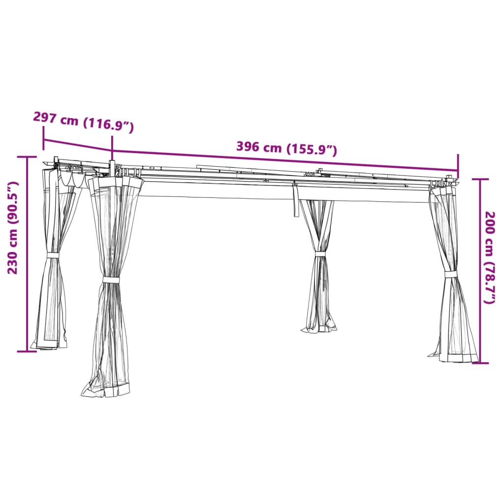 vidaXL Gazebo with Mesh Walls Taupe 4x3 m Steel