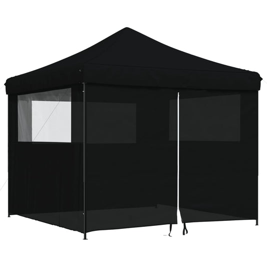 vidaXL Foldable Party Tent Pop-Up with 4 Sidewalls Black