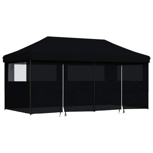 vidaXL Foldable Party Tent Pop-Up with 4 Sidewalls Black
