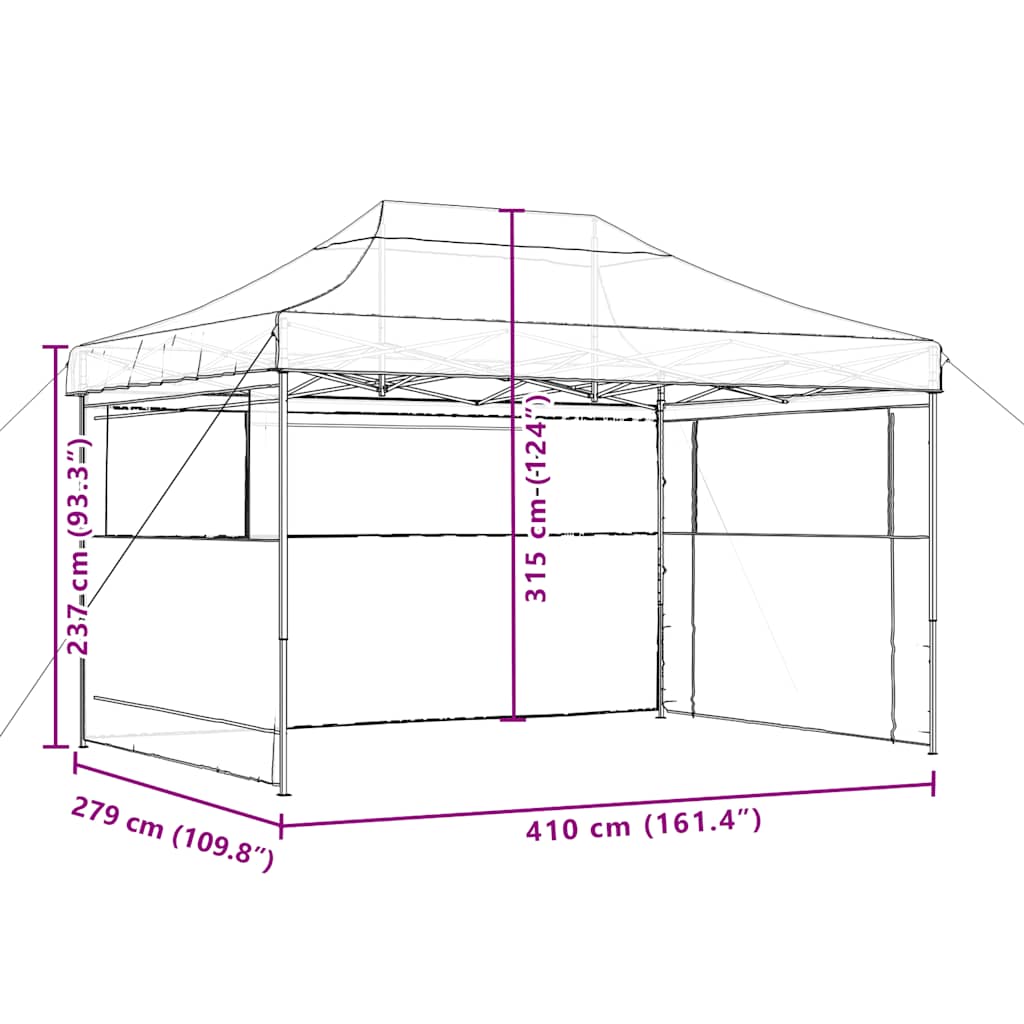 vidaXL Foldable Party Tent Pop-Up with 3 Sidewalls Black