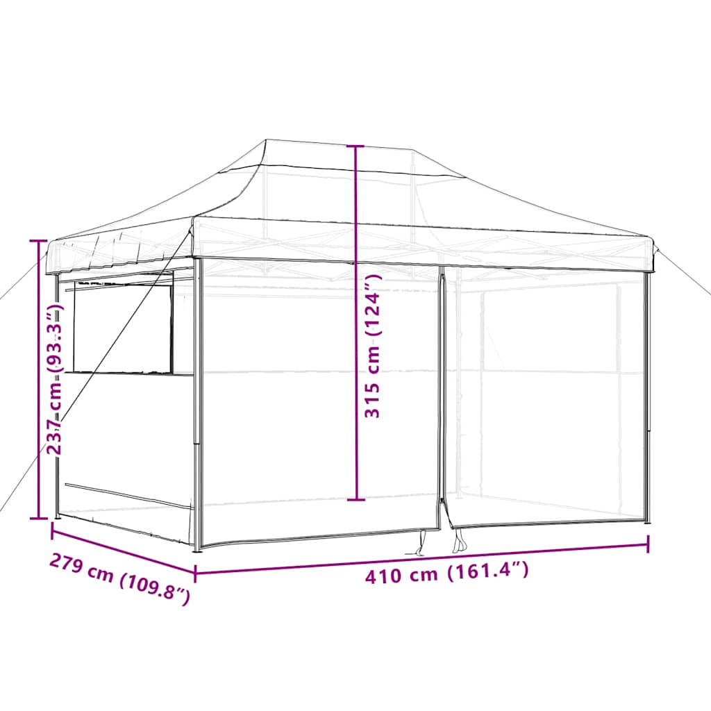vidaXL Foldable Party Tent Pop-Up with 4 Sidewalls Black