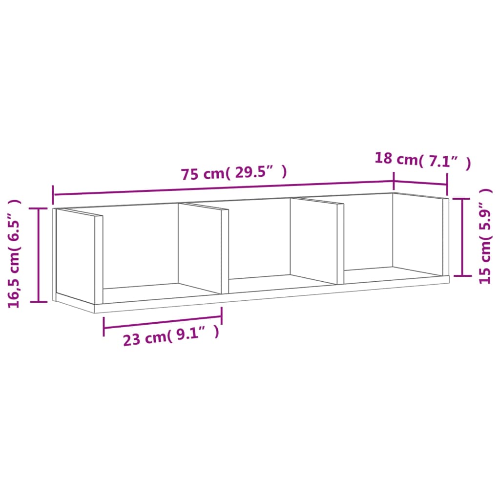 vidaXL Wall Cabinets 2 pcs Brown Oak 75x18x16,5 cm Engineered Wood
