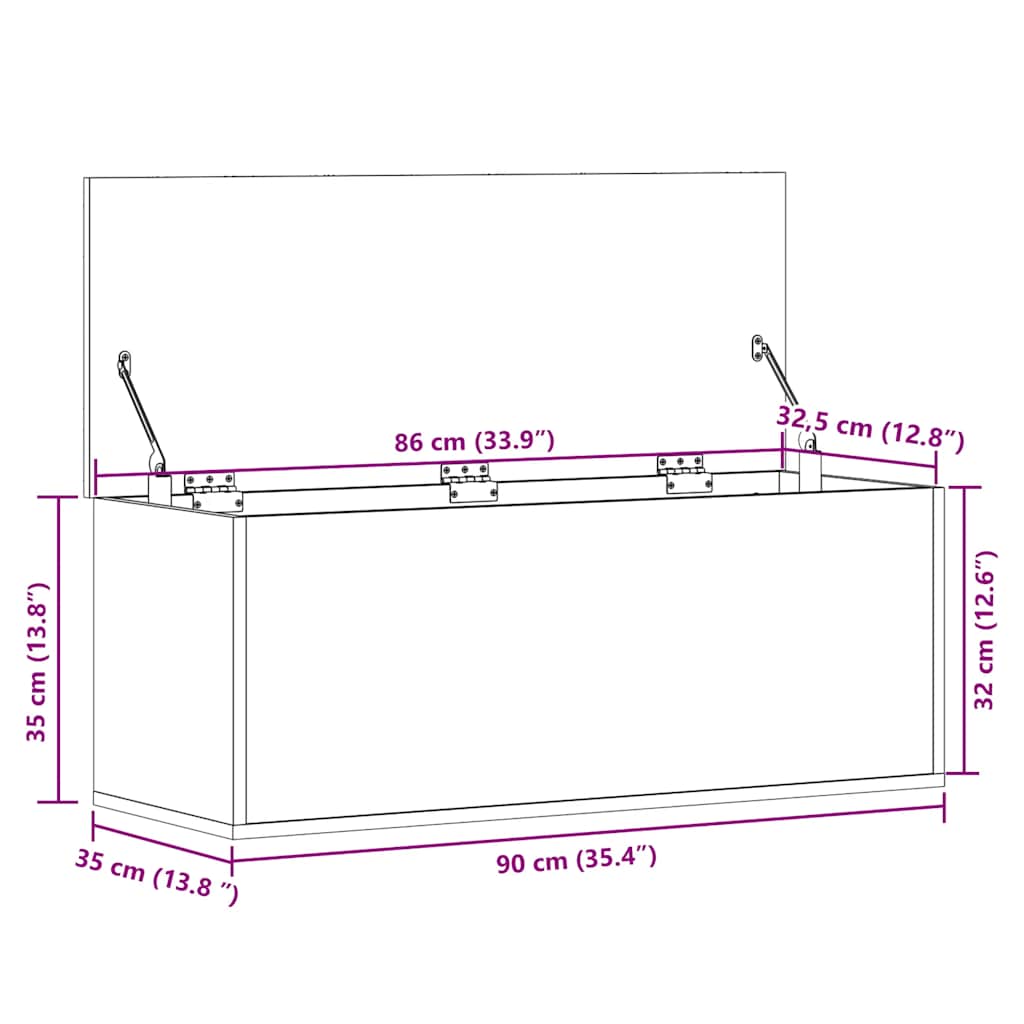 vidaXL Storage Box Smoked Oak 90x35x35 cm Engineered Wood