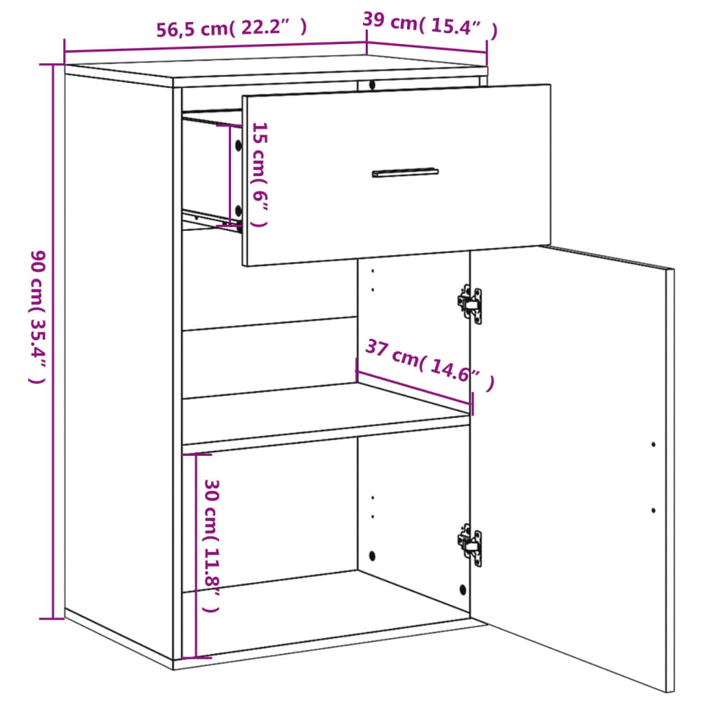 vidaXL Storage Cabinet Brown Oak 56,5x39x90 cm Engineered Wood