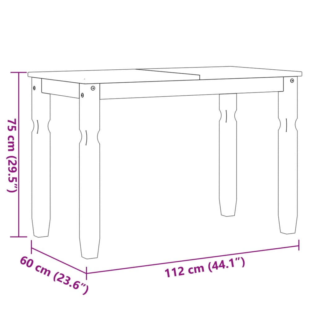 vidaXL Dining Table "Corona" 112x60x75 cm Solid Wood Pine